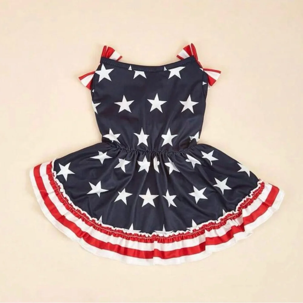 1 Pcs Independent Day July 4th American Flag Themed Pet Dress For Dog / Cat, M